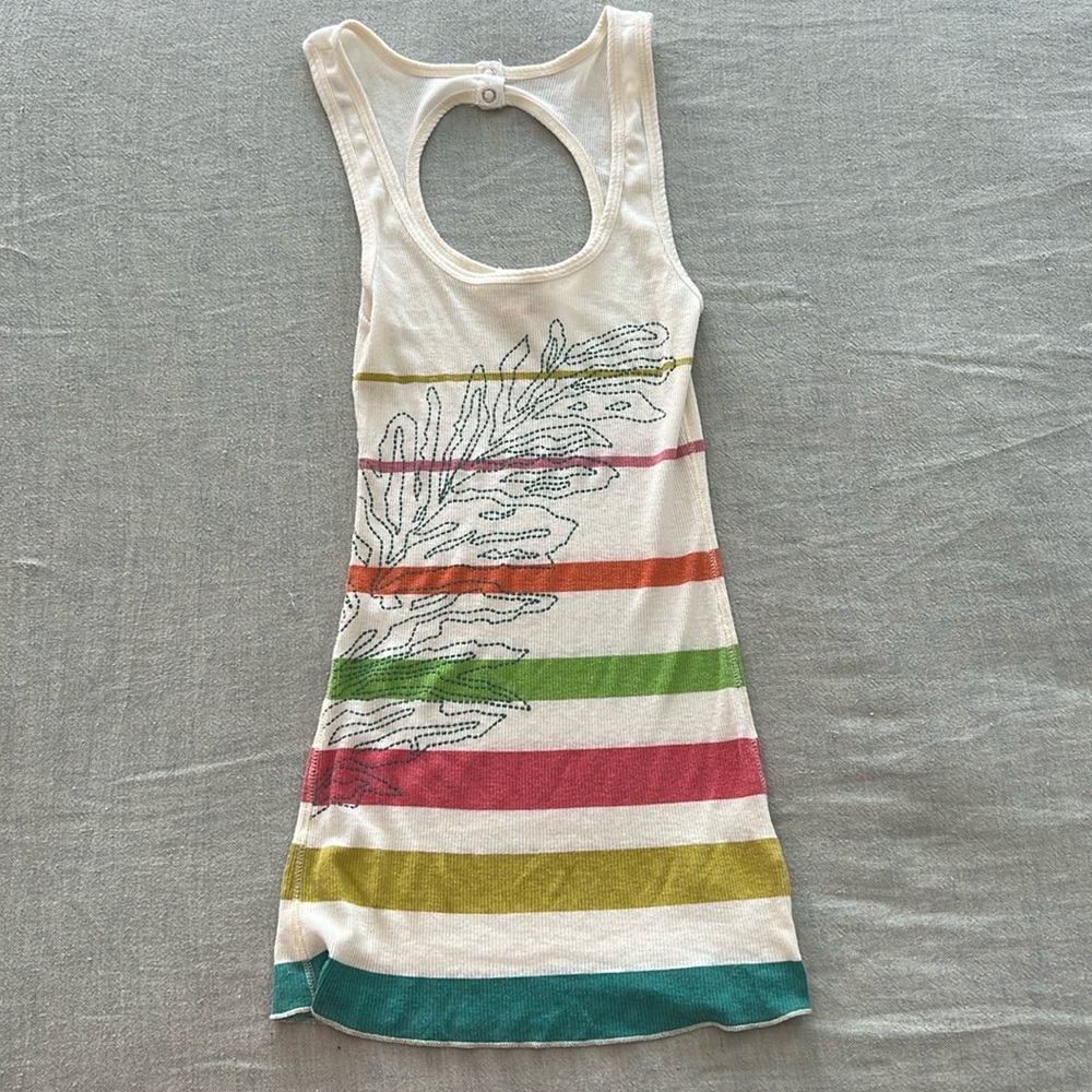 Vintage Intimately Free People Cream Ribbed Stripe Tank Top S